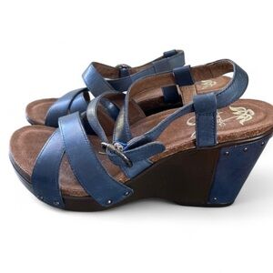 Dansko Frida Studded Strappy Wedge Sandals Sz 40 Blue 9.5 - 10